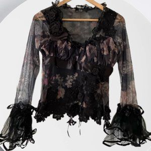 Rare! Celo Luxury Women's Ruffle Blouse Top Made in Argentina